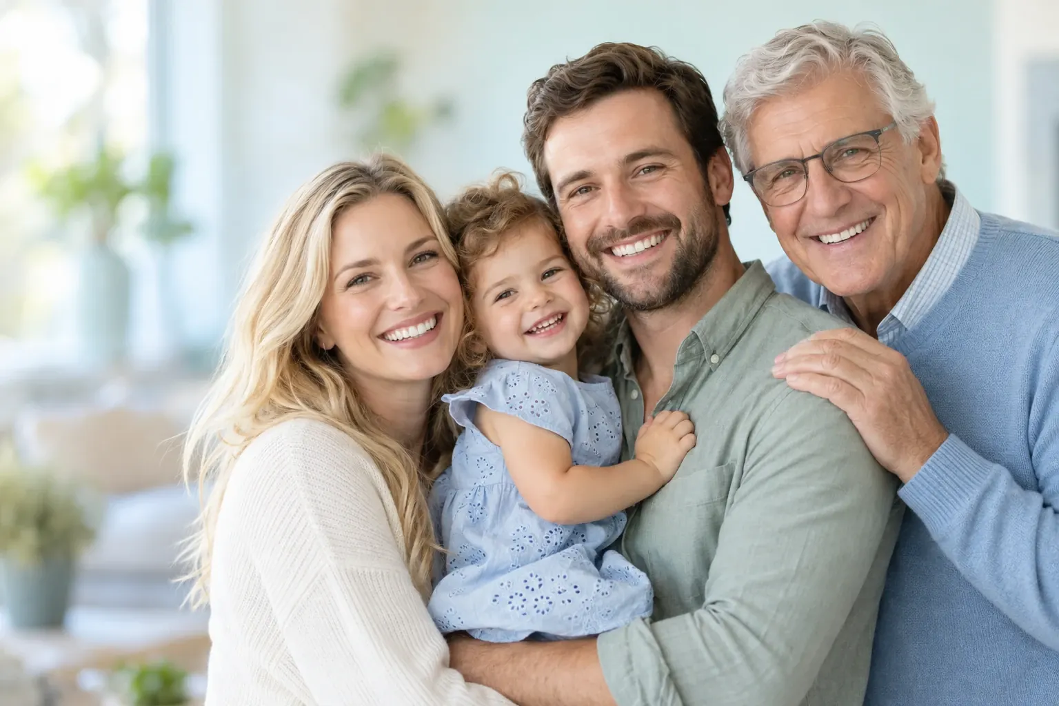 Three generations of a smiling family