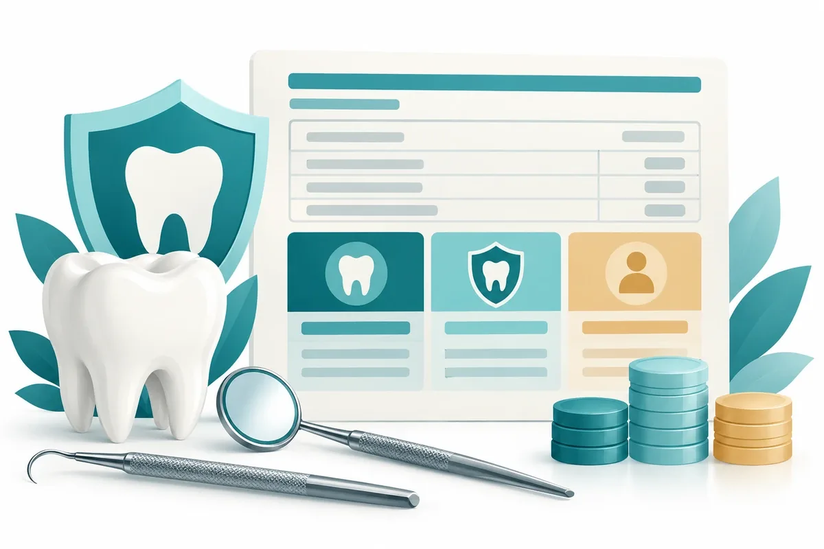 Simple illustration of a dental benefits statement showing deductible, annual maximum and patient portion as labelled blocks