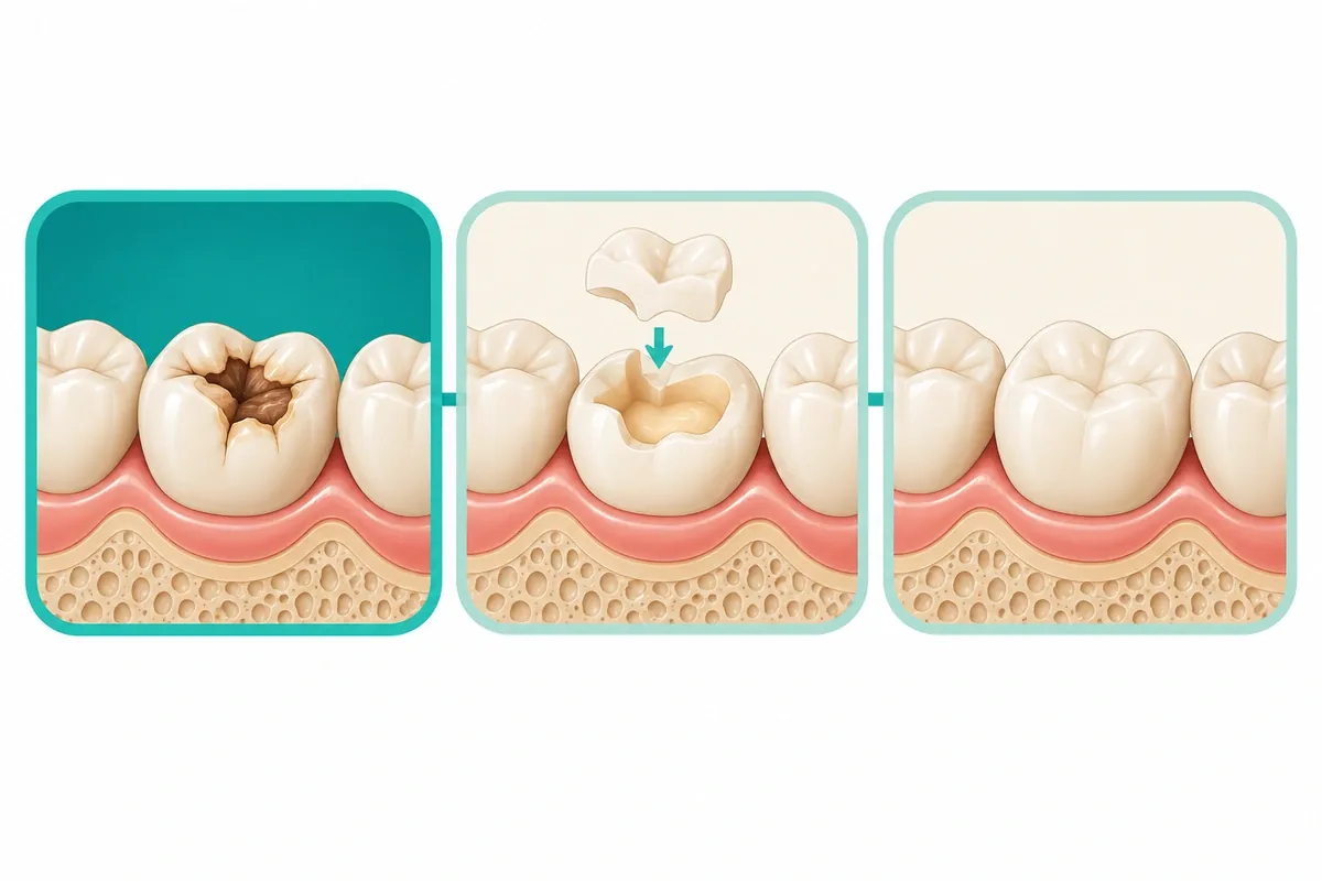 Illustration of a treatment plan shown as three ordered stages, with the urgent stage first
