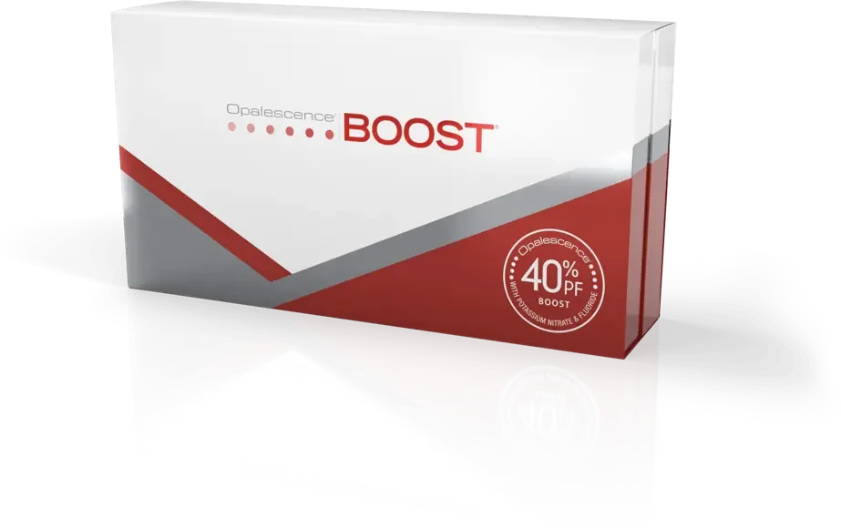 Opalescence Boost in-office whitening product packaging on a counter